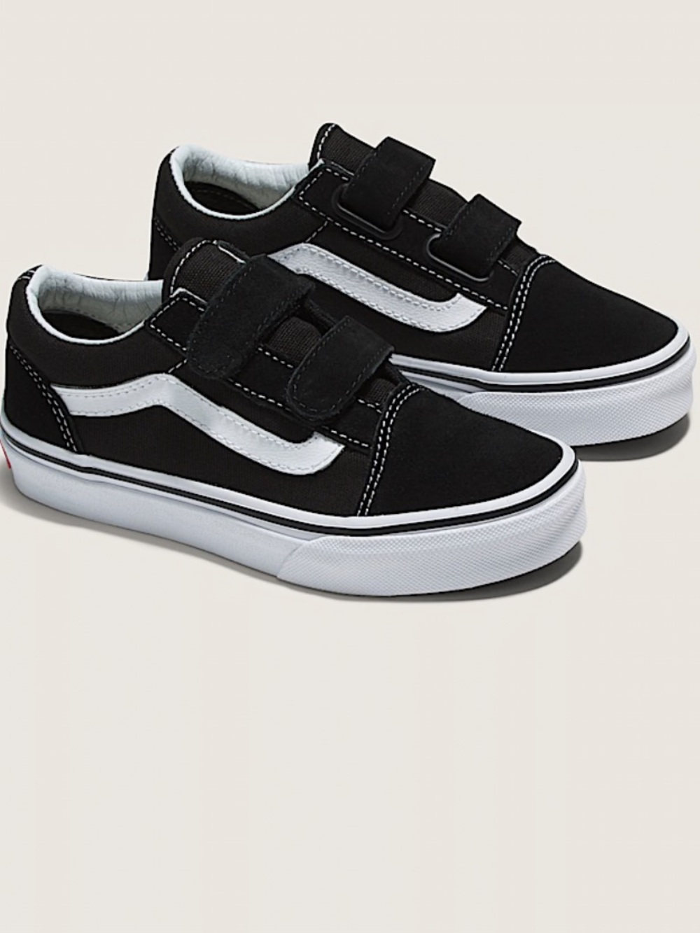 Vans Old Skool V Kids Size 3 Black White Velcro Sneakers